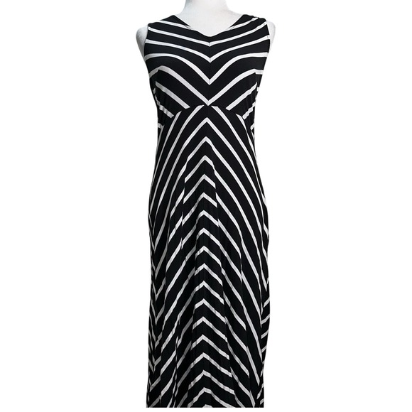 Talbots Maxi Dress Sz S Striped Sleeveless‎ A-Line Empire Waist Black & White - Picture 1 of 8